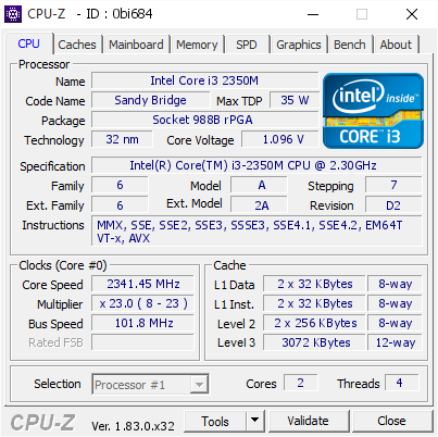 screenshot of CPU-Z validation for Dump [0bi684] - Submitted by  DESKTOP-T7T12TO  - 2018-02-18 23:40:30