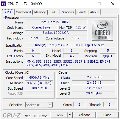 screenshot of CPU-Z validation for Dump [0bln09] - Submitted by  Dreadzone  - 2024-01-21 14:01:14