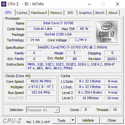 screenshot of CPU-Z validation for Dump [0s7x6x] - Submitted by  JD  - 2021-06-08 07:36:27