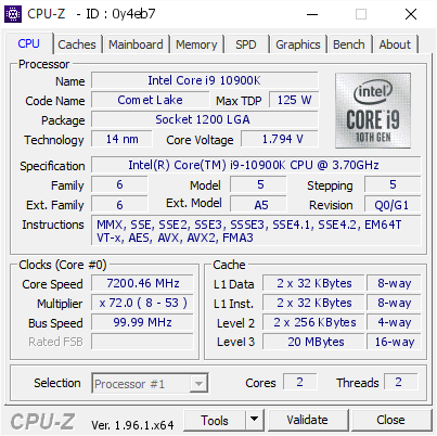 screenshot of CPU-Z validation for Dump [0y4eb7] - Submitted by  Forks  - 2021-08-31 08:59:03