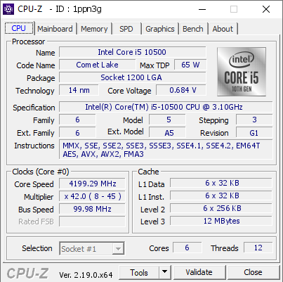 screenshot of CPU-Z validation for Dump [1ppn3g] - Submitted by  Anonymous  - 2026-06-09 08:42:39