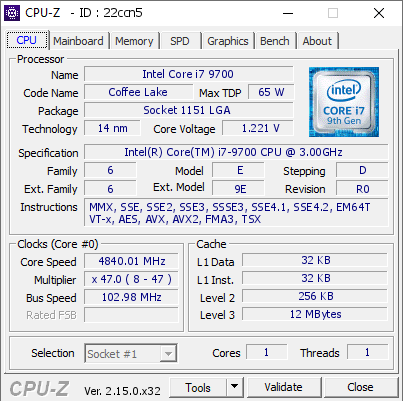 screenshot of CPU-Z validation for Dump [22ccn5] - Submitted by  life_in_the_shadow  - 2026-04-12 02:57:12
