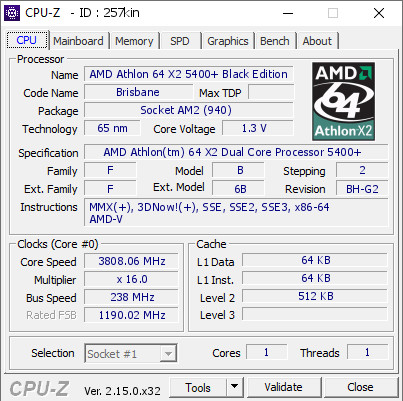screenshot of CPU-Z validation for Dump [257kin] - Submitted by  Boblemagnifique x2 5400+ Chiller  - 2026-02-07 22:31:37