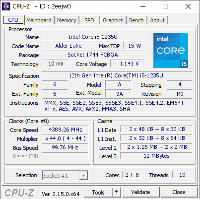 screenshot of CPU-Z validation for Dump [2eejw0] - Submitted by  CHEBROLU PAVAN  - 2025-09-11 08:51:12