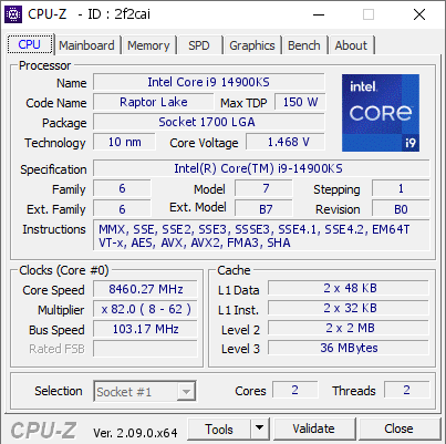 screenshot of CPU-Z validation for Dump [2f2cai] - Submitted by  RHODIE  - 2024-06-01 12:17:23