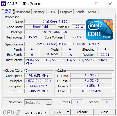 screenshot of CPU-Z validation for Dump [2rsrnm] - Submitted by  KALI  - 2021-09-28 21:39:05