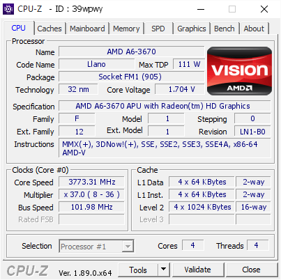 screenshot of CPU-Z validation for Dump [39wpwy] - Submitted by  StingerYar  - 2019-10-16 13:39:35