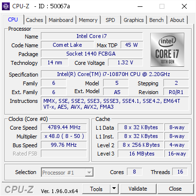 screenshot of CPU-Z validation for Dump [50067a] - Submitted by  DESKTOP-65P0229  - 2021-05-05 00:40:29