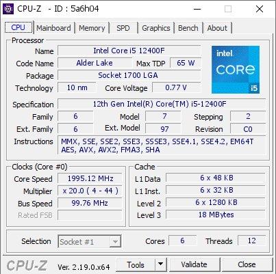 screenshot of CPU-Z validation for Dump [5a6h04] - Submitted by  Anonymous  - 2026-08-07 04:27:01