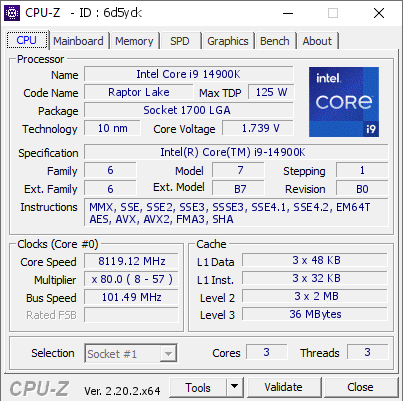 screenshot of CPU-Z validation for Dump [6d5yck] - Submitted by  czero-25  - 2026-07-22 19:31:19