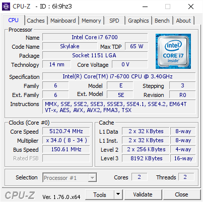 screenshot of CPU-Z validation for Dump [6k9hz3] - Submitted by  speed.fastest  - 2016-06-03 02:51:26