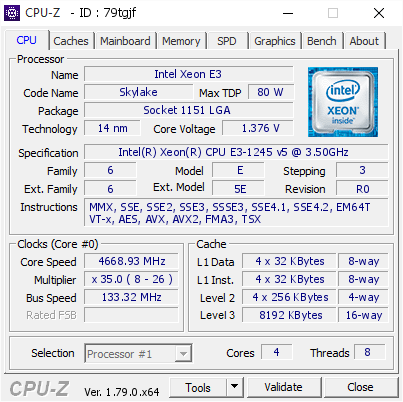 screenshot of CPU-Z validation for Dump [79tgjf] - Submitted by  Robbster77  - 2017-05-05 18:19:39
