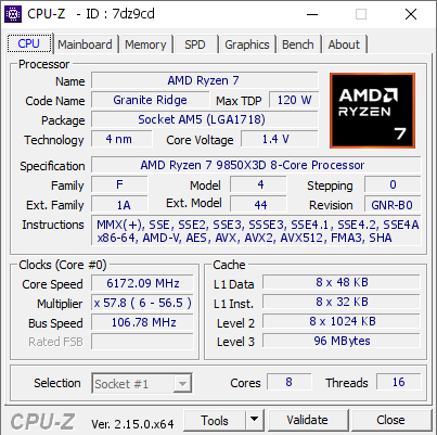 screenshot of CPU-Z validation for Dump [7dz9cd] - Submitted by  Maidkon  - 2026-06-24 23:34:20