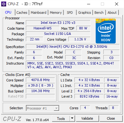 screenshot of CPU-Z validation for Dump [7f7nyf] - Submitted by  Anonymous  - 2016-10-07 20:58:55