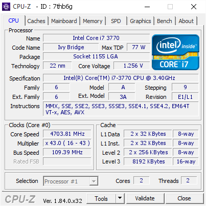screenshot of CPU-Z validation for Dump [7thb6g] - Submitted by  SniperOZ  - 2018-04-30 05:17:06