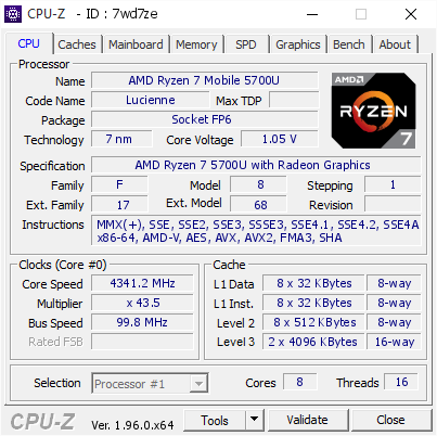 screenshot of CPU-Z validation for Dump [7wd7ze] - Submitted by  Anonymous  - 2021-04-18 19:10:30