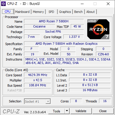 screenshot of CPU-Z validation for Dump [8uye1l] - Submitted by  KEMIM  - 2025-01-29 05:07:21