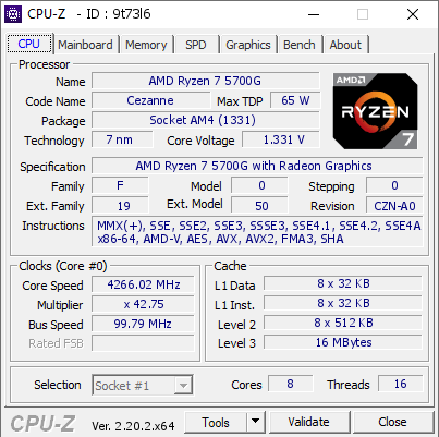 screenshot of CPU-Z validation for Dump [9t73l6] - Submitted by  Anonymous  - 2026-08-07 04:28:32