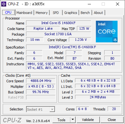 screenshot of CPU-Z validation for Dump [a3d05x] - Submitted by    - 2026-06-09 08:28:54