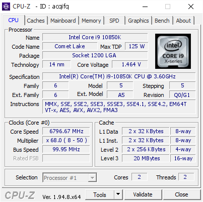 screenshot of CPU-Z validation for Dump [acqifq] - Submitted by  ivanov  - 2020-11-29 15:06:56