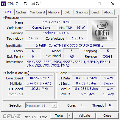screenshot of CPU-Z validation for Dump [adl7v4] - Submitted by  DIS  - 2021-06-08 07:38:37
