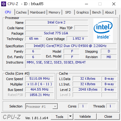 screenshot of CPU-Z validation for Dump [b6uu85] - Submitted by  nachtfalke   - 2018-03-11 13:51:33