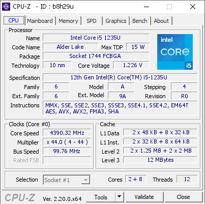 screenshot of CPU-Z validation for Dump [b8h29u] - Submitted by  PC-ECOLE-ENZO-C  - 2026-05-17 12:30:54