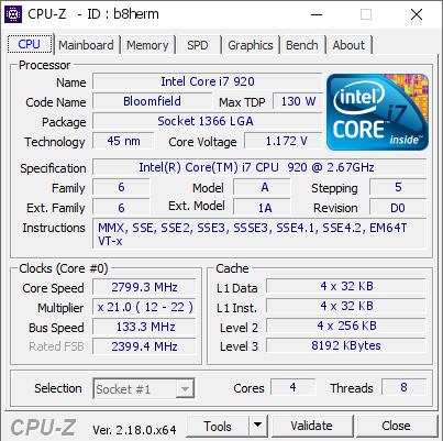 screenshot of CPU-Z validation for Dump [b8herm] - Submitted by  Anonymous  - 2026-06-13 13:57:52