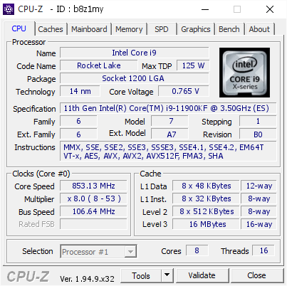 screenshot of CPU-Z validation for Dump [b8z1my] - Submitted by  hocayu  - 2021-02-01 15:00:35