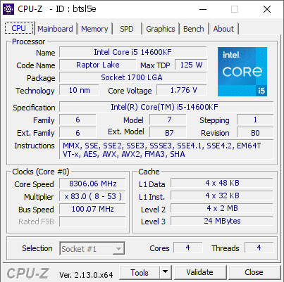 screenshot of CPU-Z validation for Dump [btsl5e] - Submitted by  Perica_barii  - 2025-01-22 01:13:08