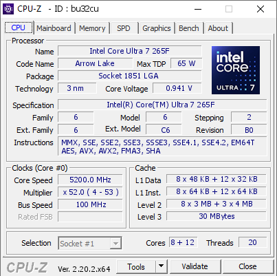 screenshot of CPU-Z validation for Dump [bu32cu] - Submitted by  billythekid_PAT  - 2026-07-21 03:58:20
