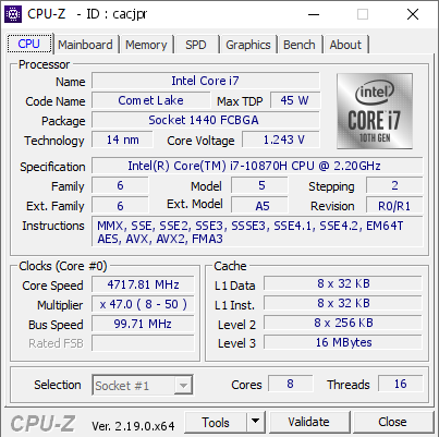 screenshot of CPU-Z validation for Dump [cacjpr] - Submitted by  ASUS  - 2026-04-16 18:57:49