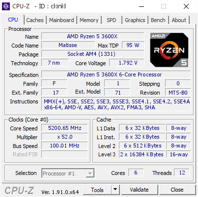 screenshot of CPU-Z validation for Dump [ckinkl] - Submitted by  Martin White  - 2020-03-11 23:59:53