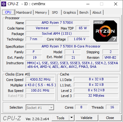 screenshot of CPU-Z validation for Dump [cvm8mx] - Submitted by  Anonymous  - 2026-08-07 04:29:35
