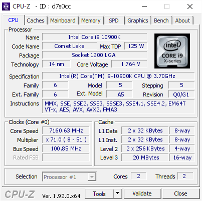 screenshot of CPU-Z validation for Dump [d7s0cc] - Submitted by  kikoone31  - 2020-10-02 19:11:45