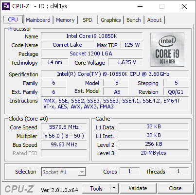 screenshot of CPU-Z validation for Dump [d9l1ys] - Submitted by  REVERIE  - 2022-07-02 00:11:21