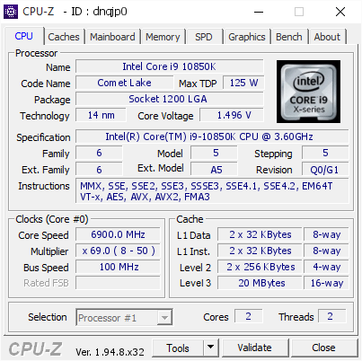 screenshot of CPU-Z validation for Dump [dnqjp0] - Submitted by    - 2020-11-29 21:43:51