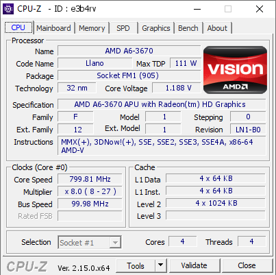 screenshot of CPU-Z validation for Dump [e3b4rv] - Submitted by  Anonymous  - 2026-06-09 04:26:38