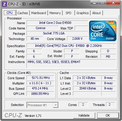 screenshot of CPU-Z validation for Dump [e3trh8] - Submitted by  Boblemagnifique E4500 LN2  - 2015-02-22 17:02:06