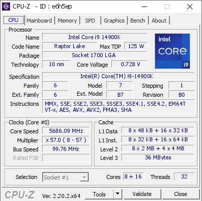 screenshot of CPU-Z validation for Dump [e6h5ep] - Submitted by  Anonymous  - 2026-10-05 07:49:37