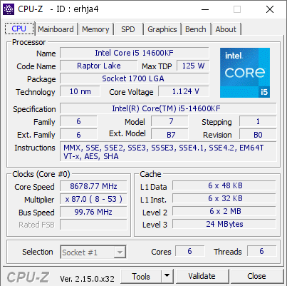 screenshot of CPU-Z validation for Dump [erhja4] - Submitted by  kongkongkongkon  - 2026-01-10 12:11:06