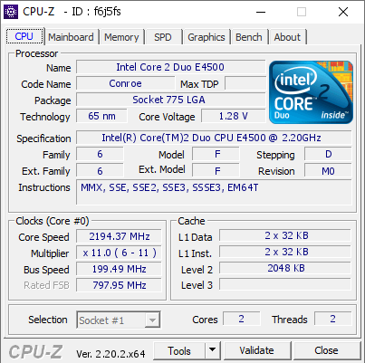 screenshot of CPU-Z validation for Dump [f6j5fs] - Submitted by  Anonymous  - 2026-06-09 09:44:37