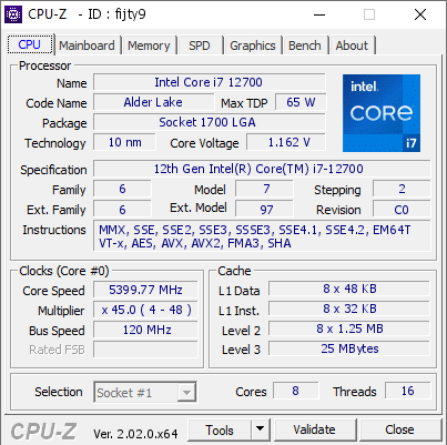 screenshot of CPU-Z validation for Dump [fijty9] - Submitted by  yangxun8774  - 2022-09-27 13:07:58