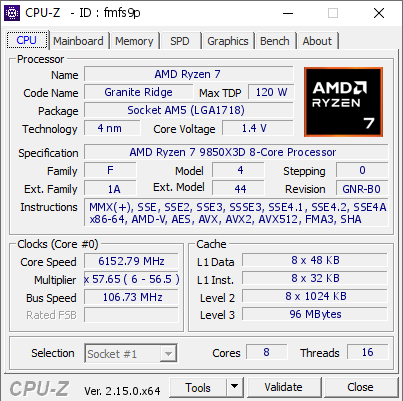 screenshot of CPU-Z validation for Dump [fmfs9p] - Submitted by  Maidkon  - 2026-06-24 23:33:15