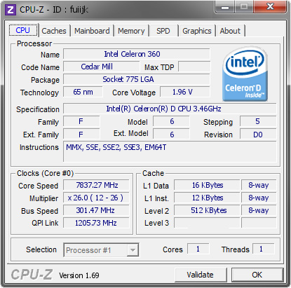 screenshot of CPU-Z validation for Dump [fuiijk] - Submitted by  VORTEX  - 2014-03-20 20:03:24