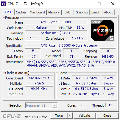 screenshot of CPU-Z validation for Dump [fw2py9] - Submitted by  Nmkr  - 2019-12-21 21:24:27