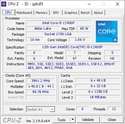 screenshot of CPU-Z validation for Dump [gatu5t] - Submitted by  DESKTOP-K2BN9G0  - 2026-06-09 08:57:33