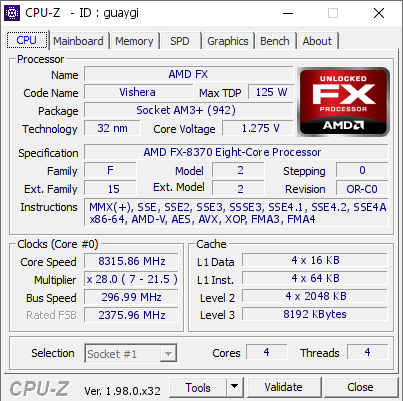 screenshot of CPU-Z validation for Dump [guaygi] - Submitted by  1whiteshark1  - 2021-11-30 20:00:30