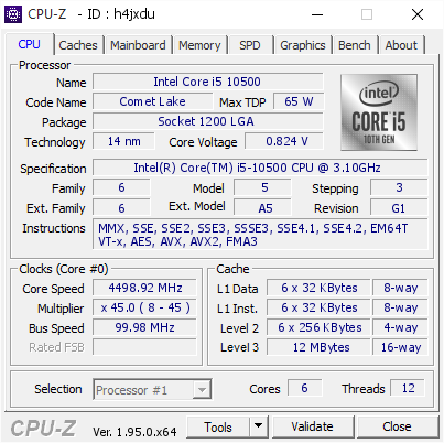 screenshot of CPU-Z validation for Dump [h4jxdu] - Submitted by  Anonymous  - 2021-01-28 15:12:26