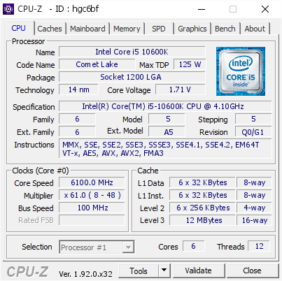 screenshot of CPU-Z validation for Dump [hgc6bf] - Submitted by  TheOverclocker  - 2020-05-18 20:48:28